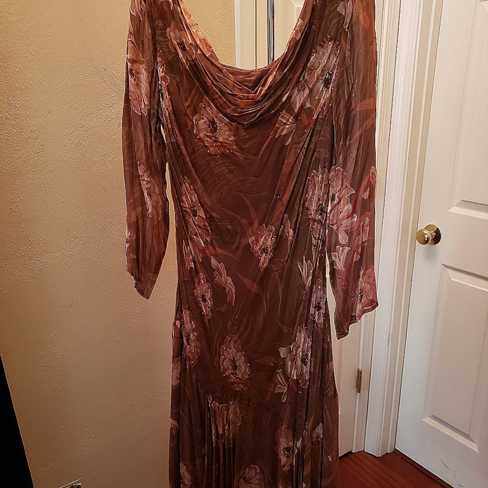 Bella Blue, brown dress, 1x.  Terry Lewis Jackets, size 1x gold and L, green.